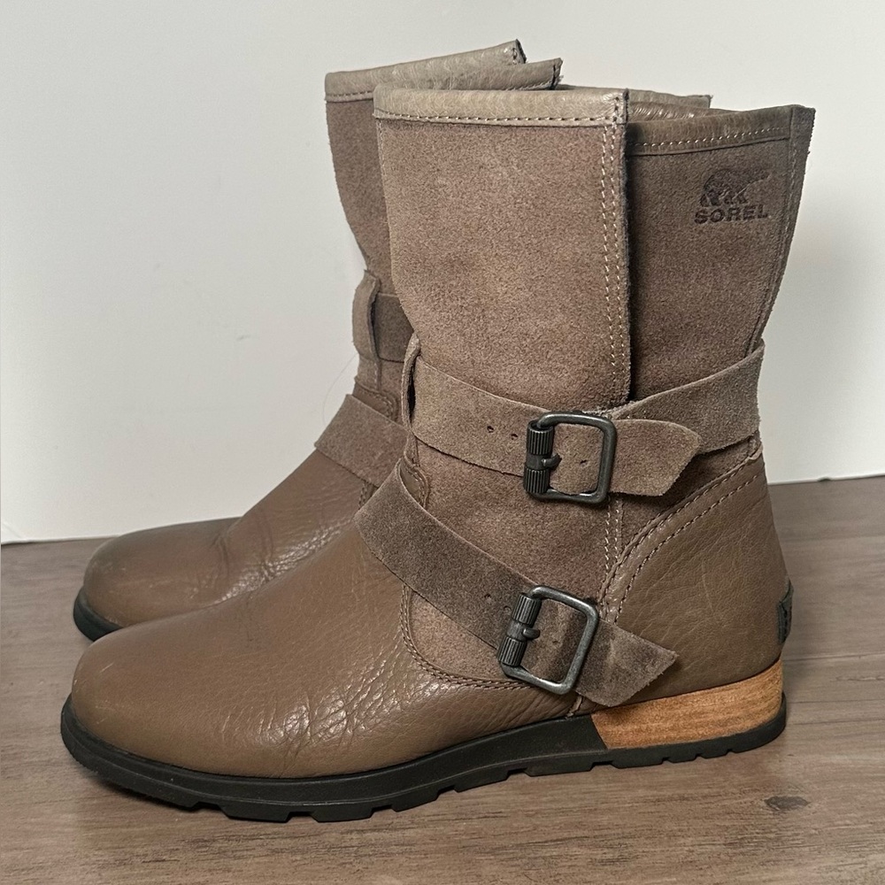Sorel Major Moto Biker Boots Womens 7‎ Suede Leather Harness Combat NL2308-227.